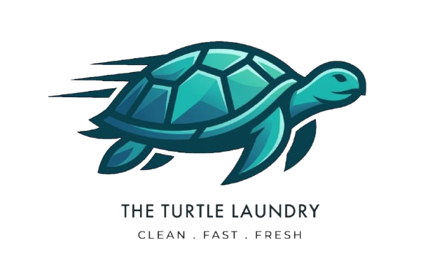 Turtle Laundry — friendly turtle mascot holding a laundry basket